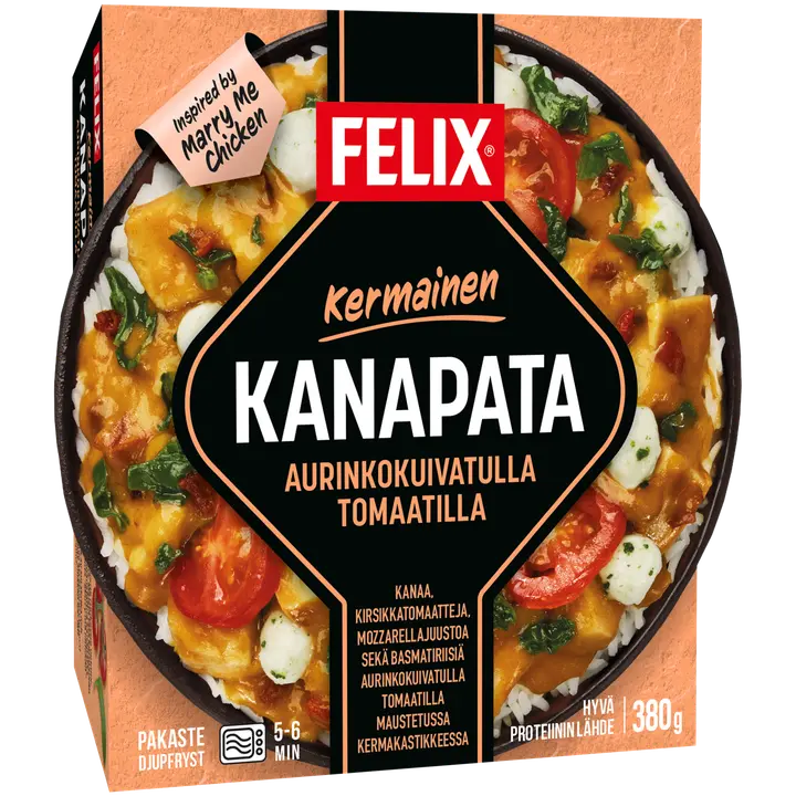Felix kermainen kanapata aurinkokuivatulla tomaatilla pakasteateria 380g