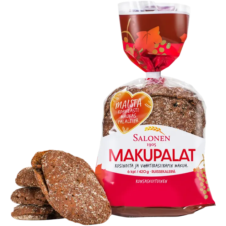 Leipomo Salonen Makupalat 6/420 g ruissekaleipä, halkaistu
