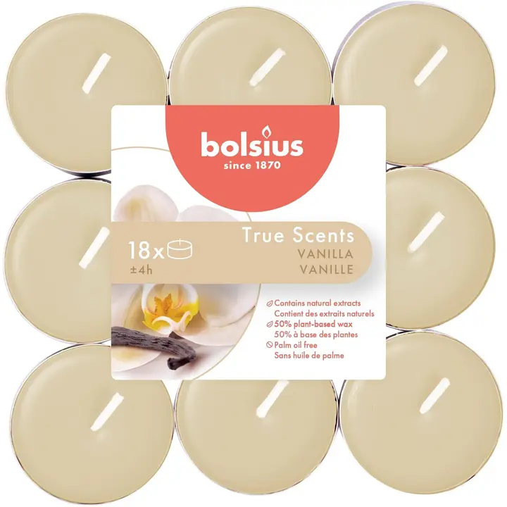 Bolsius True Scents – tuoksulämpökynttilät – Vanilla – norsunluu – 18 kpl/pakkaus