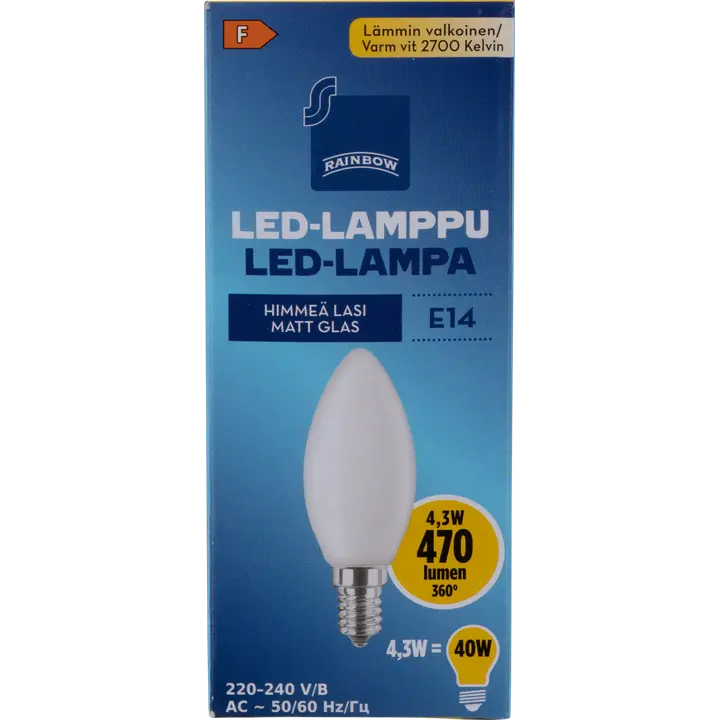 Rainbow LED-kynttilälamppu 4,3W E14 2700K 470lm huurrettu lasi