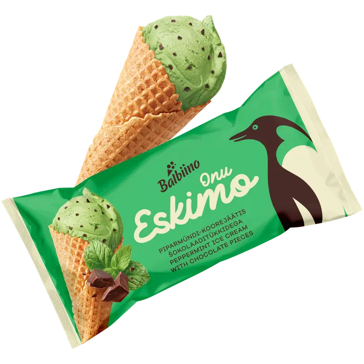 Onu Eskimo Piparmündimaitseline Koorejäätis  Šoklaaditükkidega koonuses 80 g