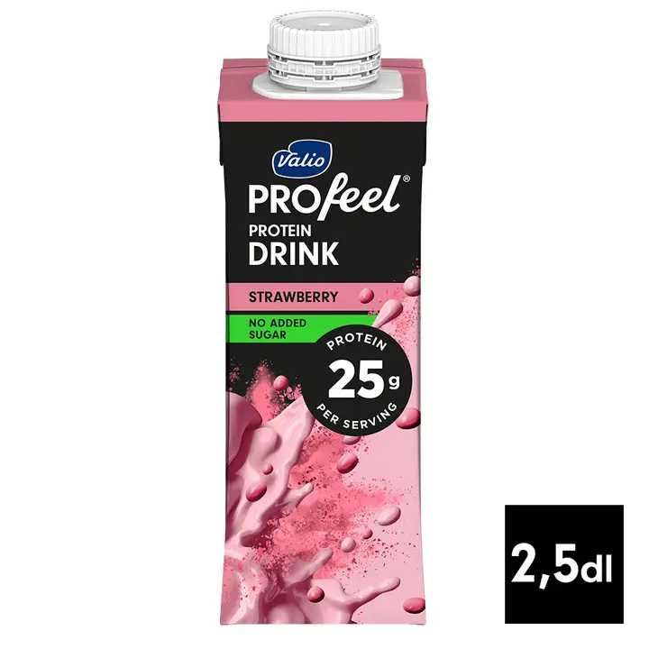 Valio PROfeel® sokeroimaton proteiinijuoma mansikkainen 250 ml UHT laktoositon