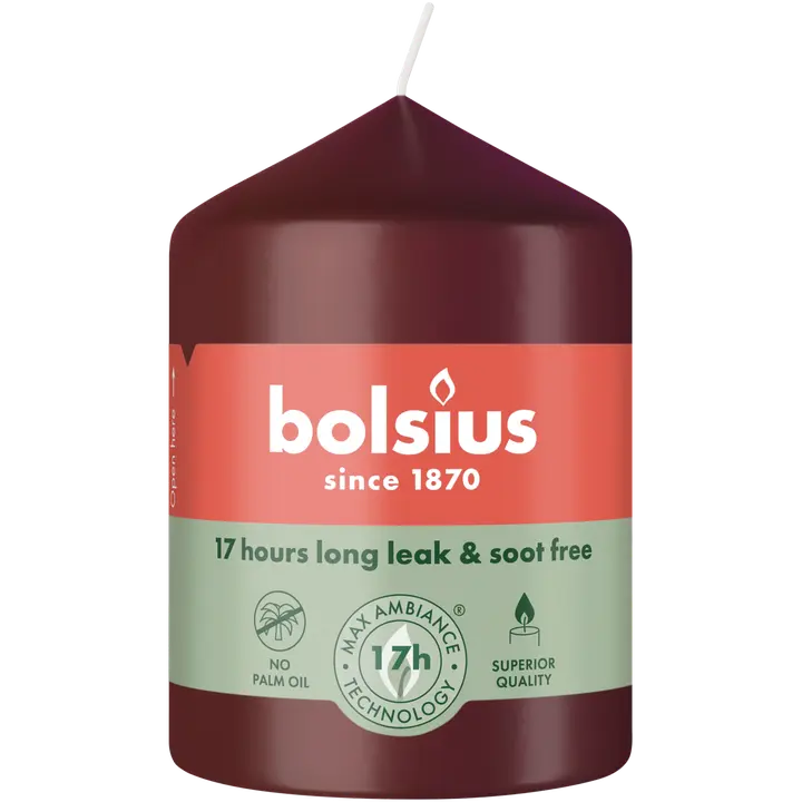 Bolsius lauaküünal 80/58mm 17h, sametpunane