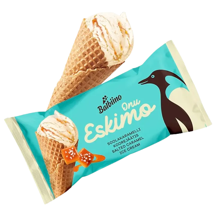 ONU ESKIMO Soolakaramellilisandiga koorejäätis vahvlikoonuses 165ml/84g