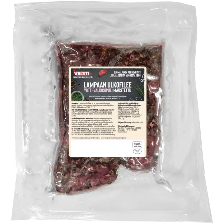 Wursti Lampaan ulkofilee valkosipuli-yrtti maustettu n500g