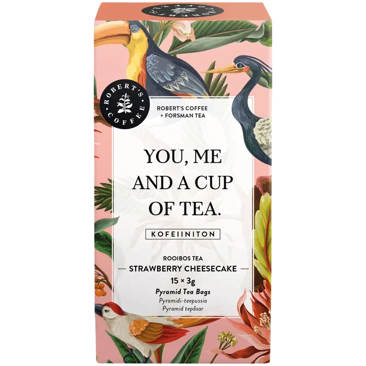 Roberts Coffee x Forsman tea Strawberry Cheesecake maustettu rooibos yrttitee 15x3g