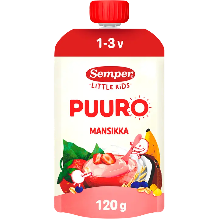 Semper Puuro Mansikka, banaani, mustikka & kaura 1-3 v käyttövalmis lastenpuuro 120g