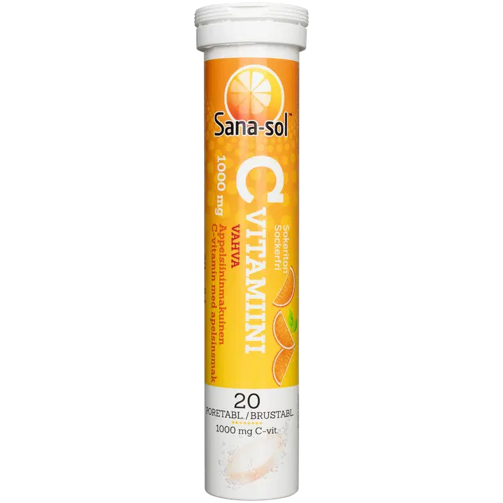 Sana-sol C-vitamiini 1000mg sokeriton appelsiininmakuinen C-vitamiiniporetabletti 20 poretablettia