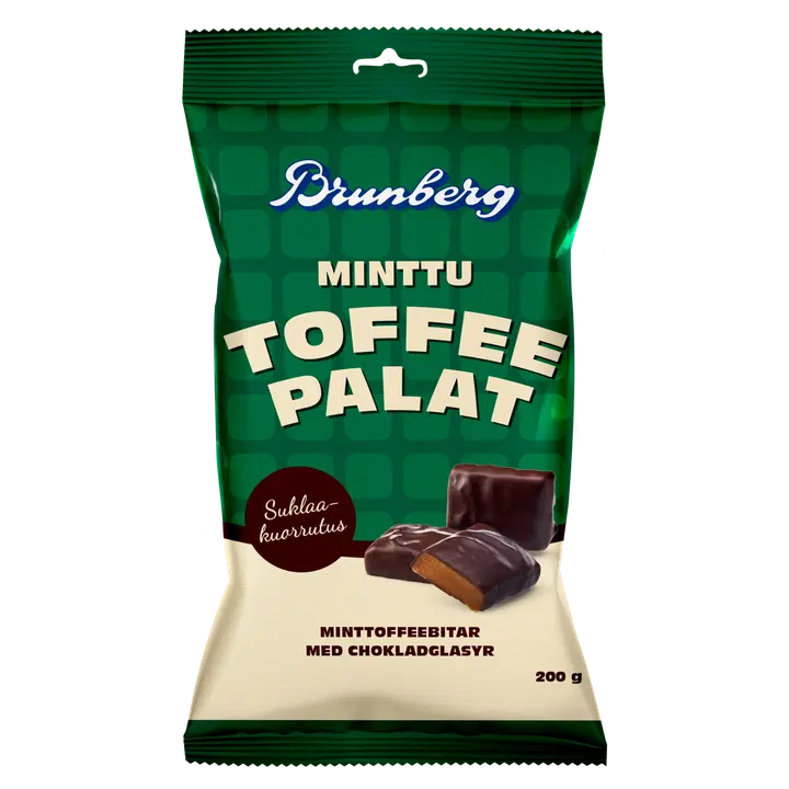 Brunberg Tummalla suklaalla kuorrutettu Minttutoffeepala 200g