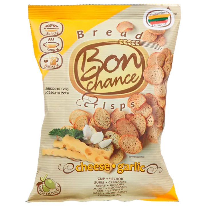 Bon Chance küüslaugu-juustumaitselised leivakrõpsud 120 g