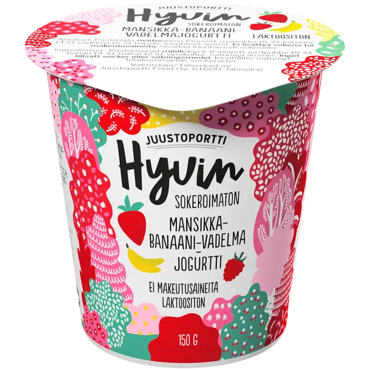 Juustoportti Hyvin jogurtti 150 g mansikka-banaani-vadelma laktoositon