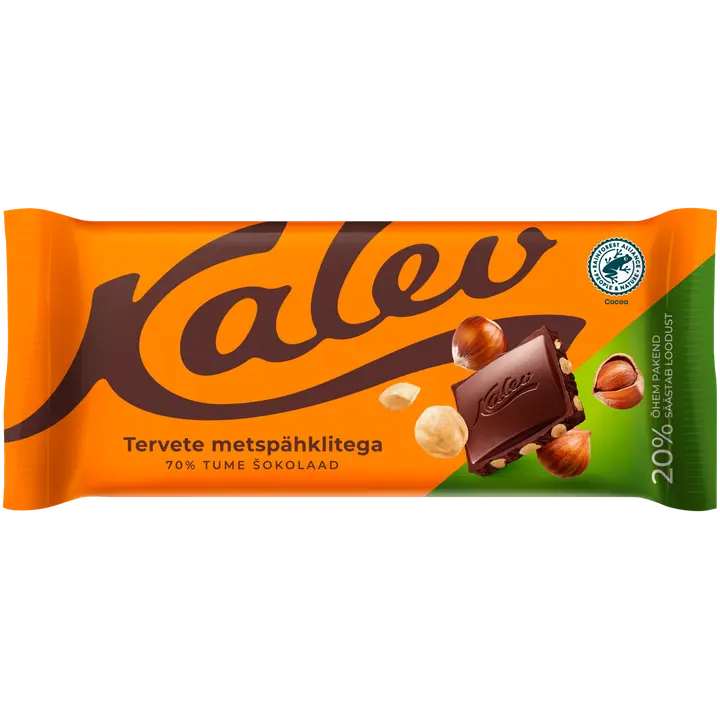 Kalev tume šokolaad tervete metspähklitega 100g