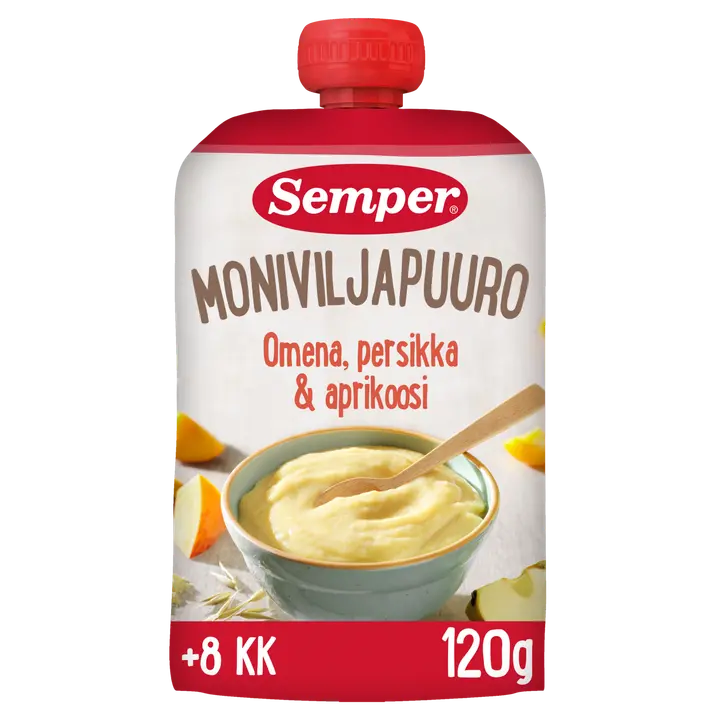 Semper Moniviljapuuro Omena persikka & aprikoosi 8kk käyttövalmis lastenpuuro 120g