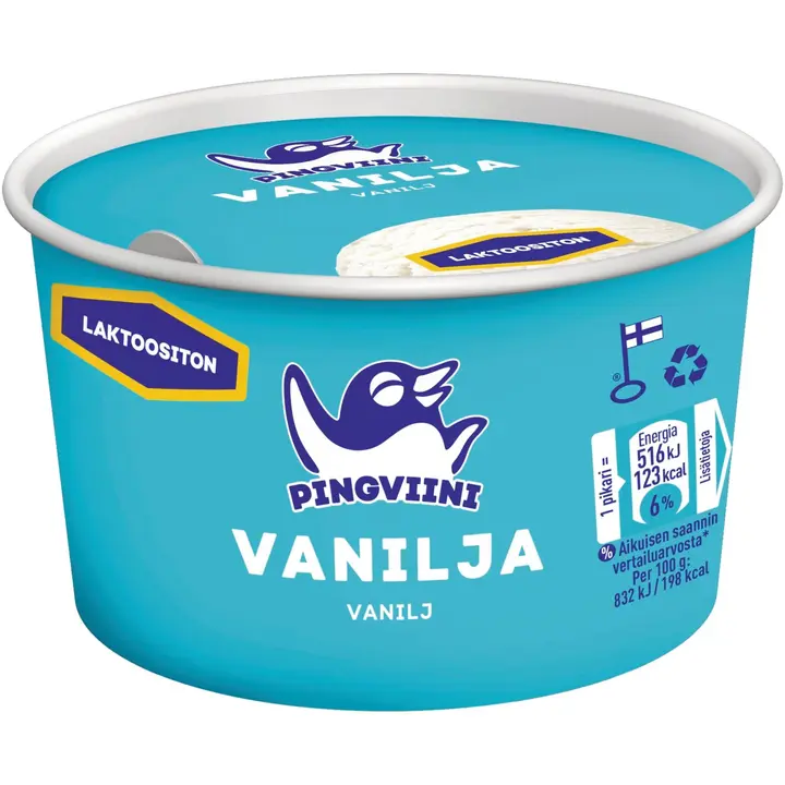 Pingviini Vanilja Laktoositon jäätelöpikari 62g/120ml