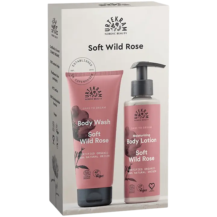 Urtekram Soft Wild Rose Lahjapakkaus vartalovoide 245ml + body wash 200ml