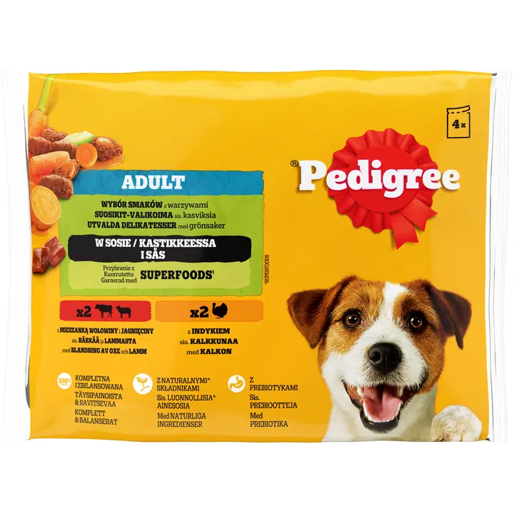 Pedigree Mixed Selection paloja kastikkeessa annospussit 4x100g - Härkä, Lammas, Kalkkuna