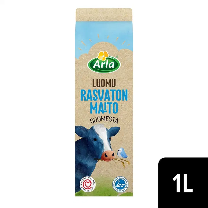 Arla Luomu 1 L rasvaton maito Suomesta