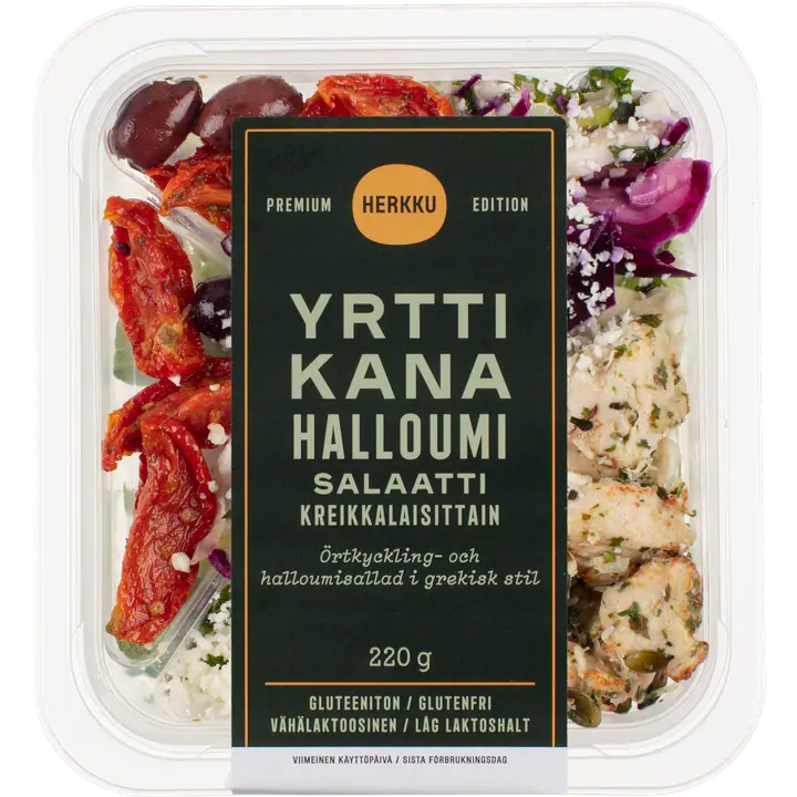 Herkku Premium Edition Yrttikana-halloumisalaatti kreikkalaisittain 220g