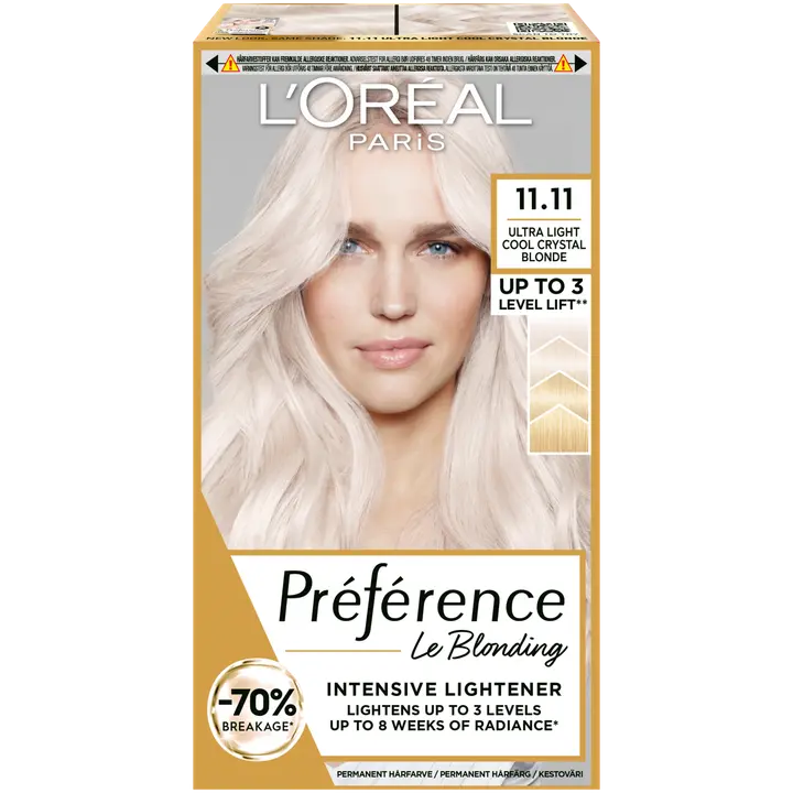 L'Oréal Paris Préférence Le Blonding 11.11 Ultra Light Extra Light Cool Silver Blonde Erittäin kirkas viileä hopeanvaalea kestoväri 1kpl