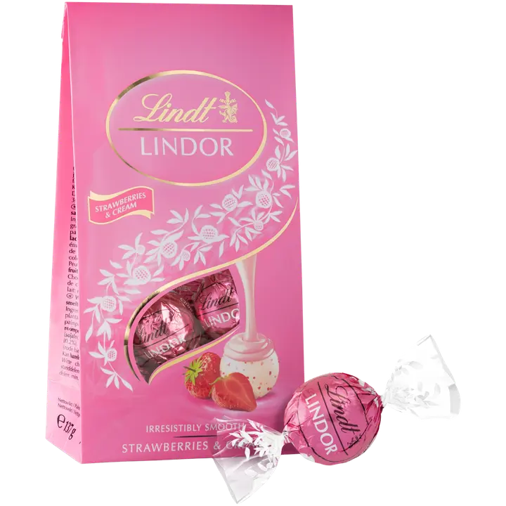 Lindt Lindor Mansikka & Kerma täyte valkosuklaakuula 137g