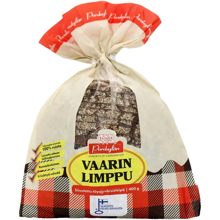 Porokylän Vaarin limppu 400 g siivutettu täysjyväruisleipä