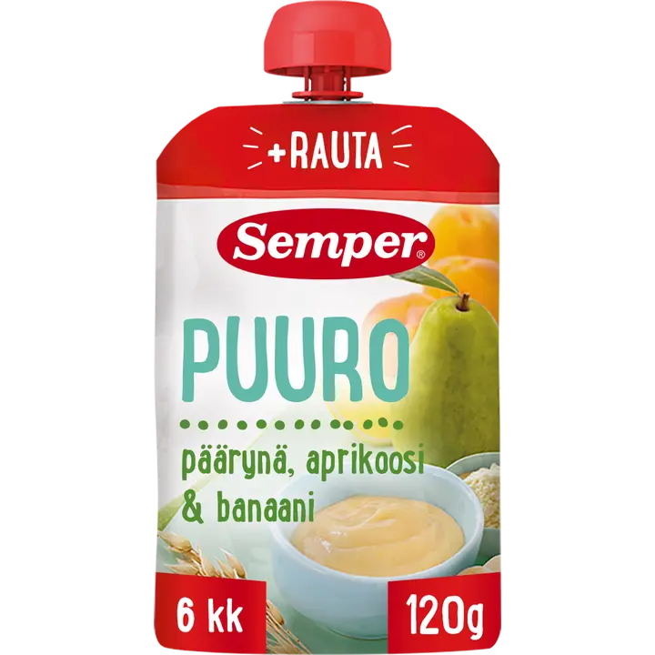 Semper Puuro Päärynä aprikoosi & banaani 6kk käyttövalmis lastenpuuro 120g