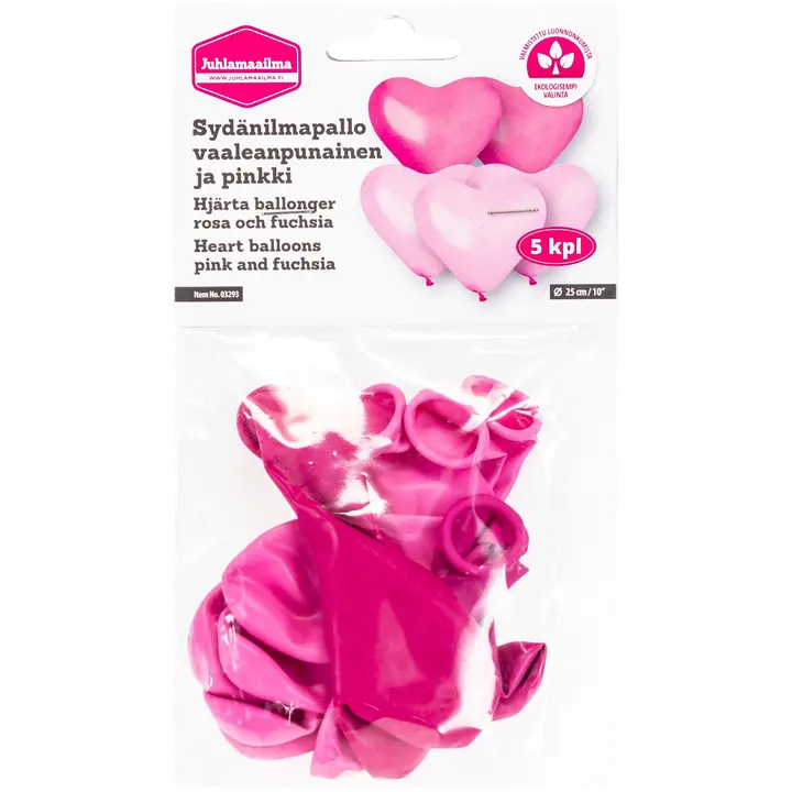 Juhlamaailma Sydänilmapallo vaaleanpunainen ja pinkki 25cm 5kpl