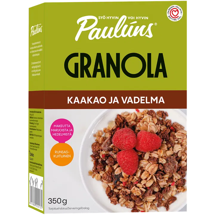 Paulúns kaakao ja vadelma granola 350g