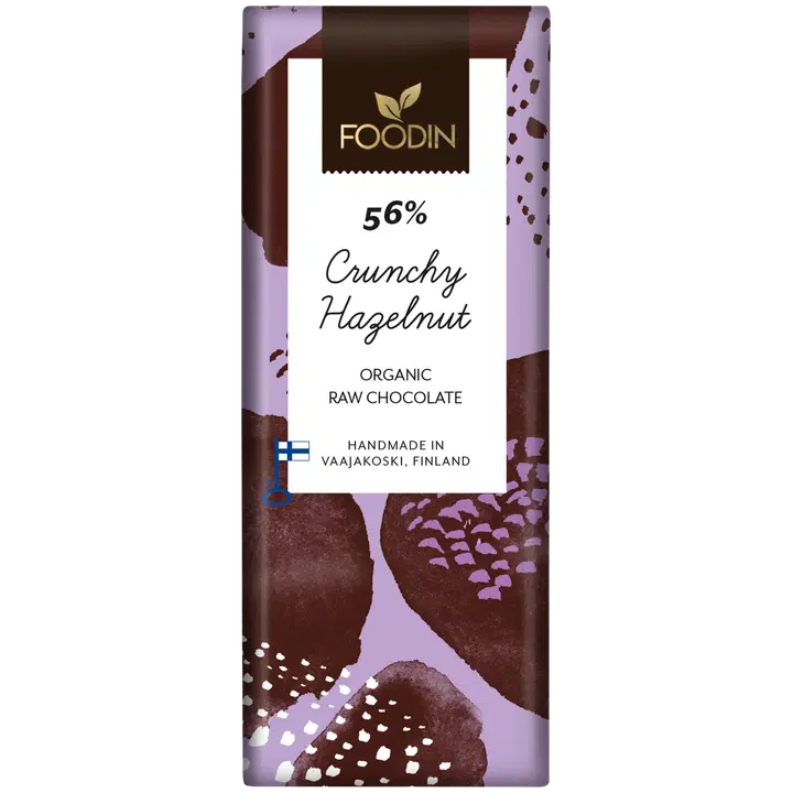 Foodin Raakasuklaa Crunchy Hazelnut 56%, luomu, 40g