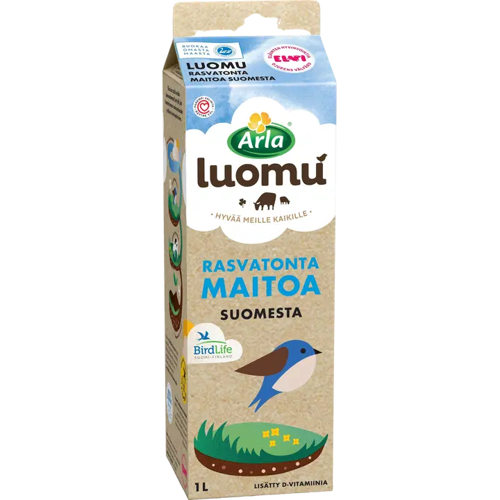 Arla Luomu 1 L rasvaton maito Suomesta