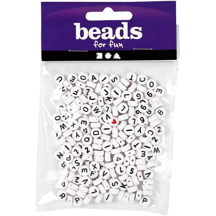 Kirjainhelmet, valkoinen, koko 7 mm, aukon koko 1,2 mm, 25 g/ 1 pkk