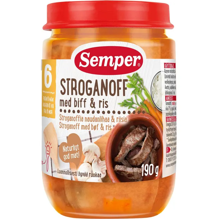 Semper Stroganoff naudanlihaa & riisiä 6kk lastenateria 190g