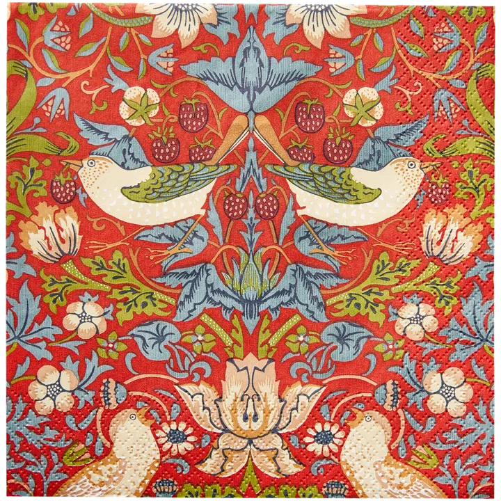 William Morris Strawberry Thief punainen lautasliina 20kpl/33cm