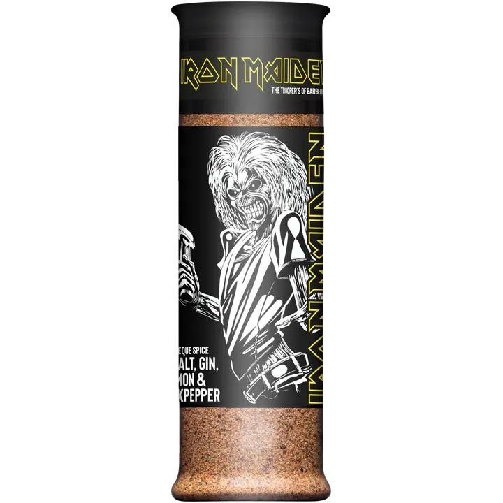 Iron Maiden Barbeque mauste, merisuola, gini, sitruuna ja mustapippuri mausteseos.