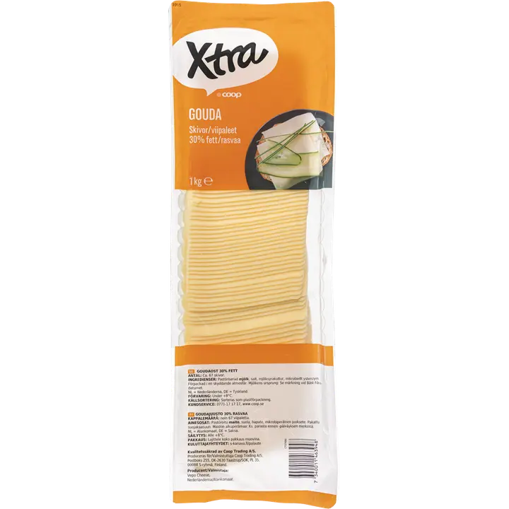 Xtra Gouda viilutatud juust 30%, 1 kg