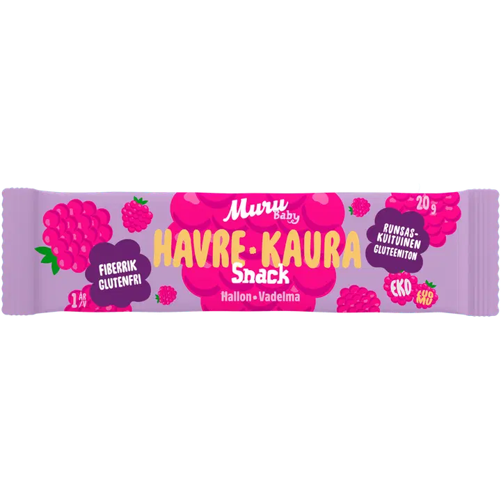 Muru Baby Kaura Snack vadelma 1 v 20 g luomukaurapatukka