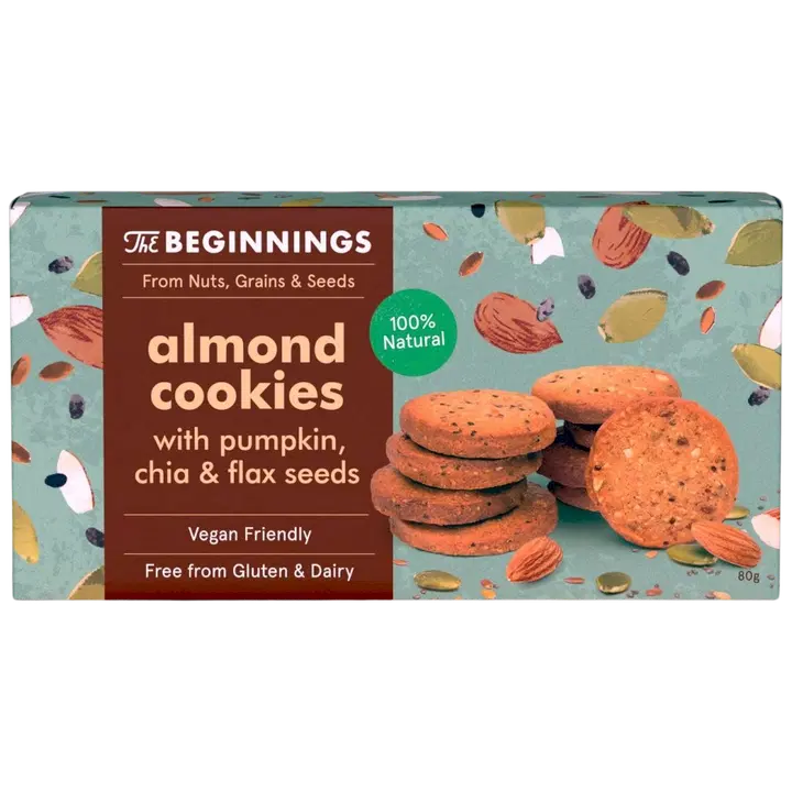 Beginnings vegan mandliküpsised kõrvitsa, chia ja linaseemnetega 80g