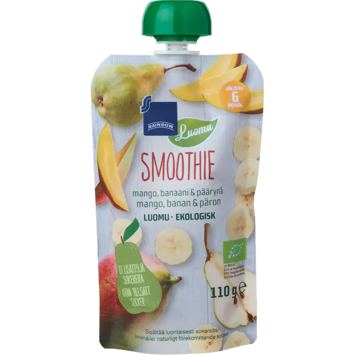 Rainbow smoothie mango, banaani & päärynä luomu 110 g 6 kk