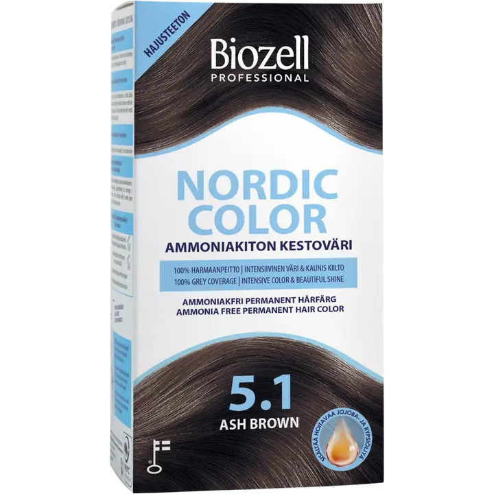 Biozell Professional Nordic Color ammoniakiton kestoväri Ash Brown 5.1 2x60ml