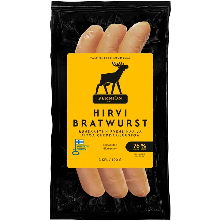 Perniön Bratwurst, Hirvi – cheddar 190g