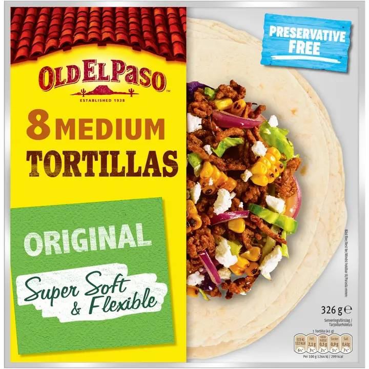 Old El Paso Medium Tortillas Original Super Soft & Flexible 8kpl/326g
