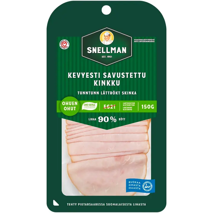 Snellman Ohuen ohut kevyesti savustettu kinkku 150g