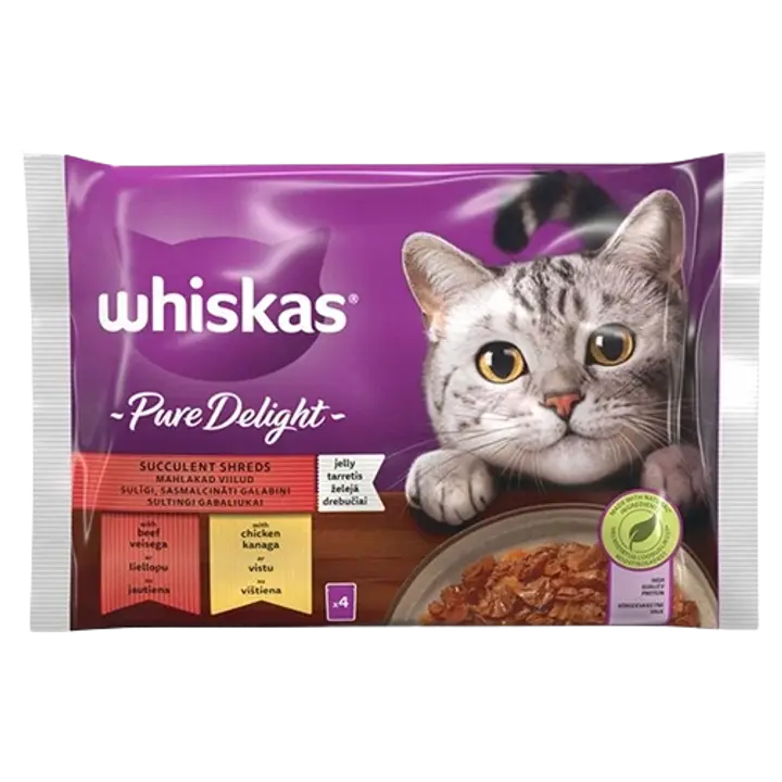 Whiskas kiisueine mahlakad veise ja kanaviilud tarrendis 4*85g