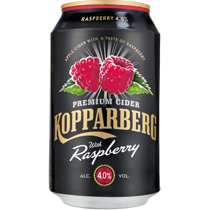 Premium Cider Kopparberg with Raspberry 4,0%, Vadelman makuinen omenasiideri tölkki 33cl
