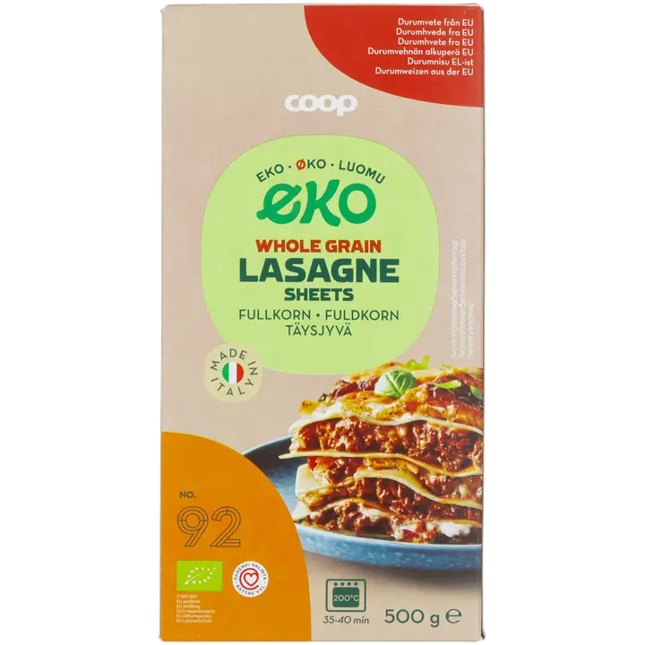 Coop Eko Lasagne täysjyväpasta kananmunaton luomu 500 g