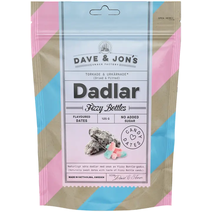Dave&Jons fizzy bottle-karamellien makuisia kivettömiä taateleita 125 g