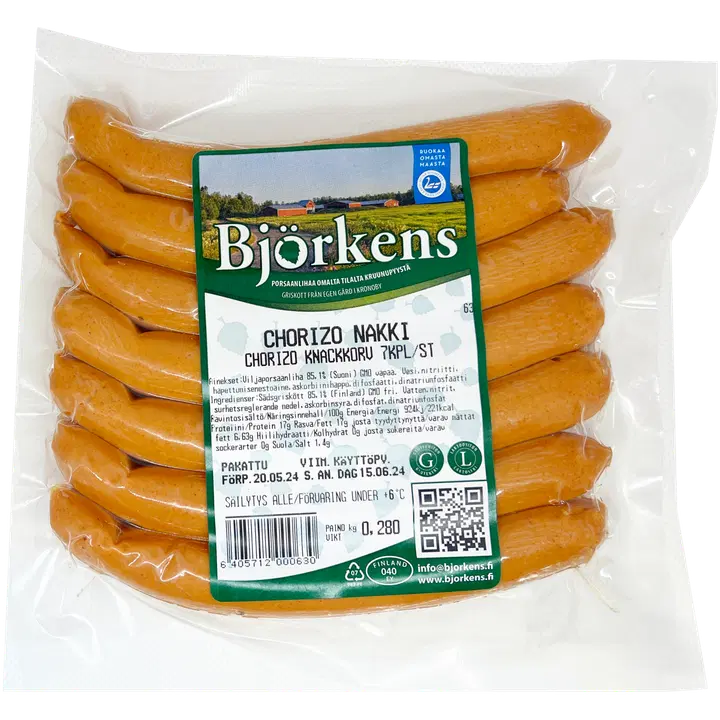 Björkens chorizo nakki 7 kpl 280 g