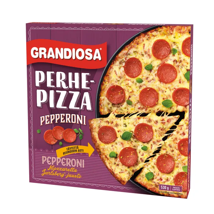 Grandiosa pepperoni perhepizza, pepperonimakkaraa ja juustoa 530g