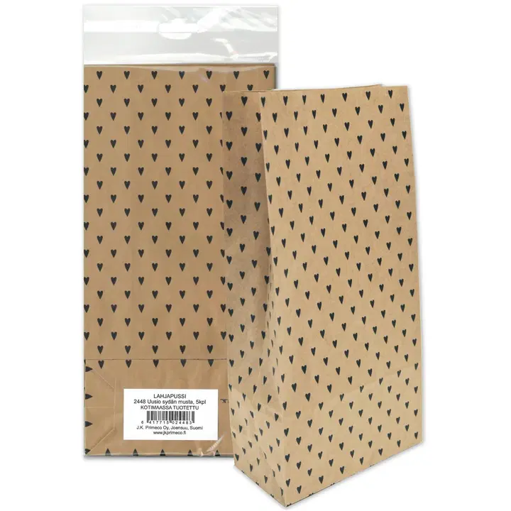 Lahjapussi uusio sydän musta 5kpl/pkt