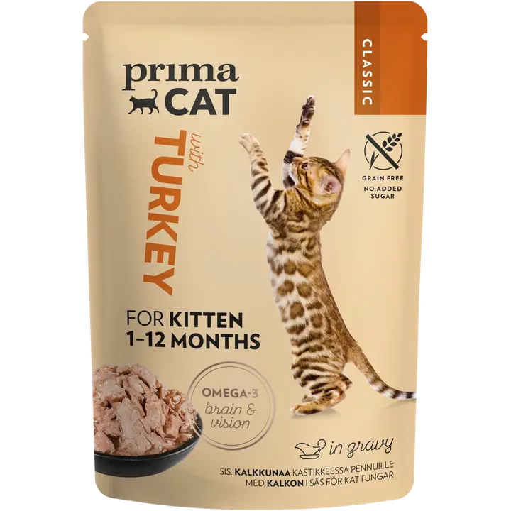 PrimaCat Classic kassitoit kassipoegadele kalkunilikaga kastmes 85g